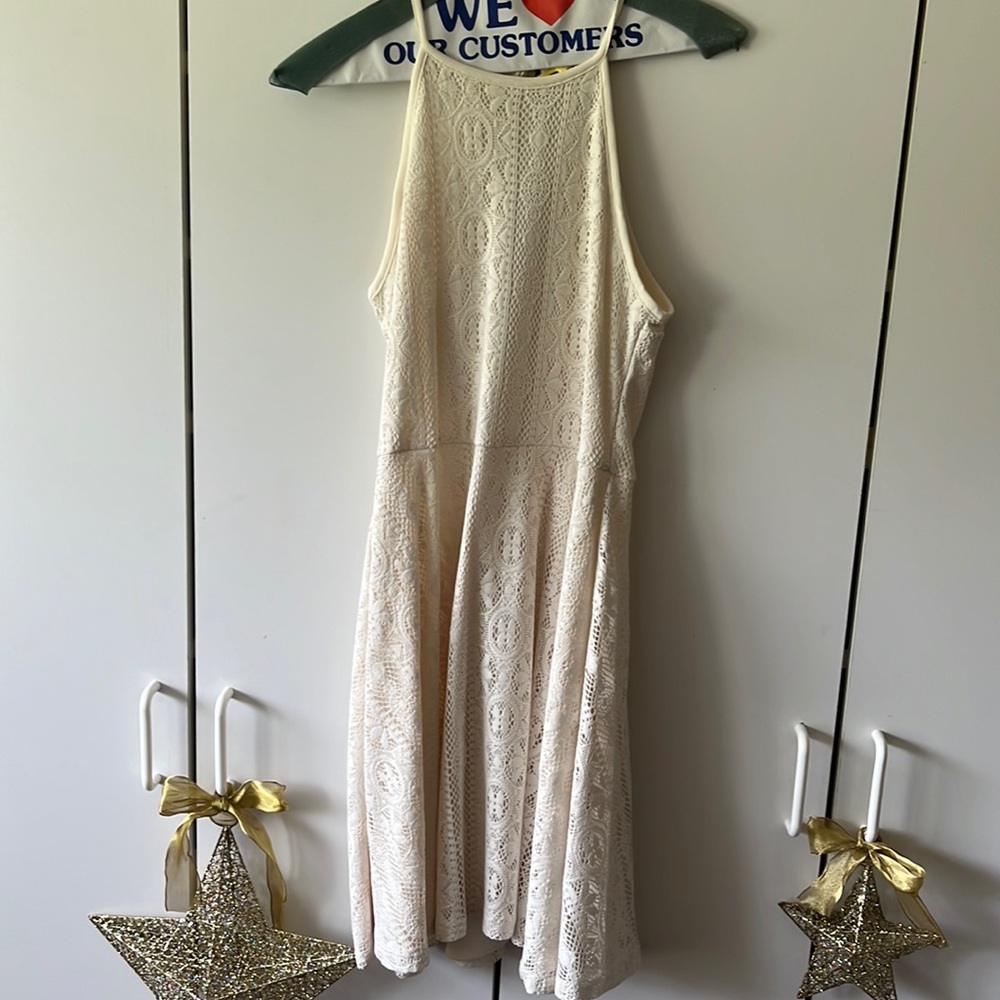 Halter Neck Laced Pattern Off White Creme Dress